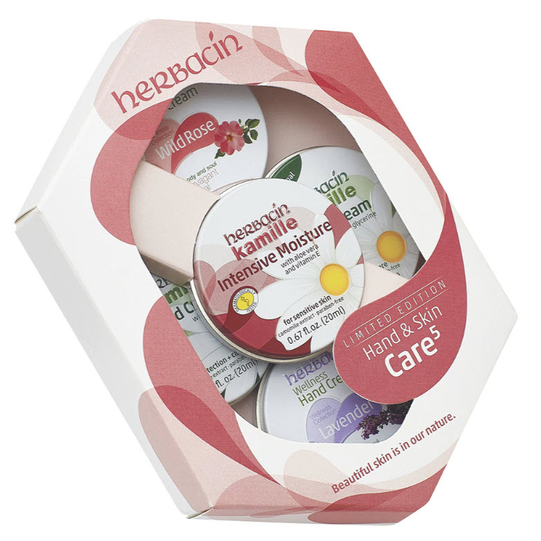 Herbacin Hand Cream Gift Set of Five tins - Red - 20ml each 